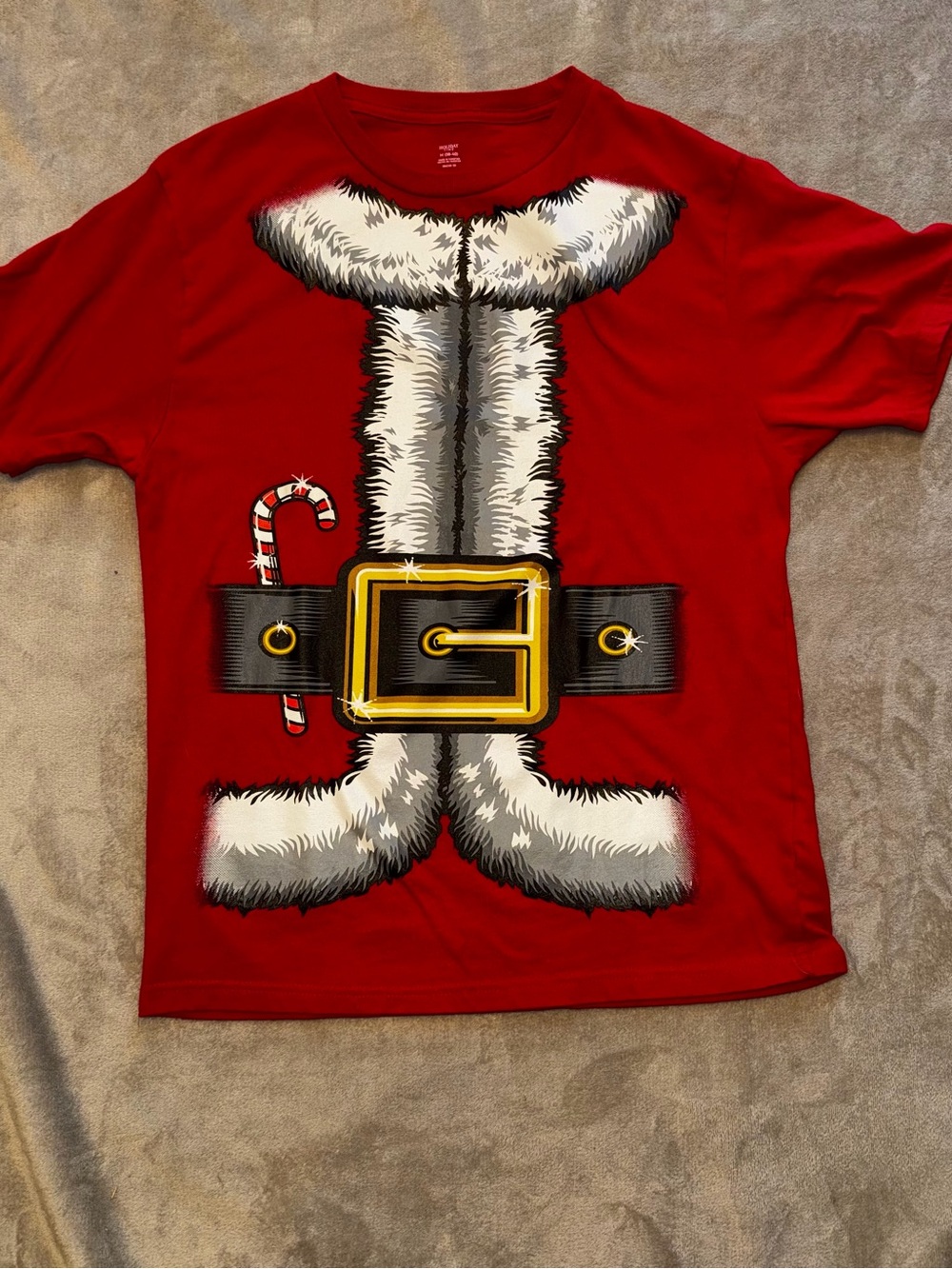 Holiday Time Red Santa Belt Graphic Tee with Candy Cane